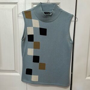 All Occasion Acrylic Top, Light Blue, w/multi color box design, Size M